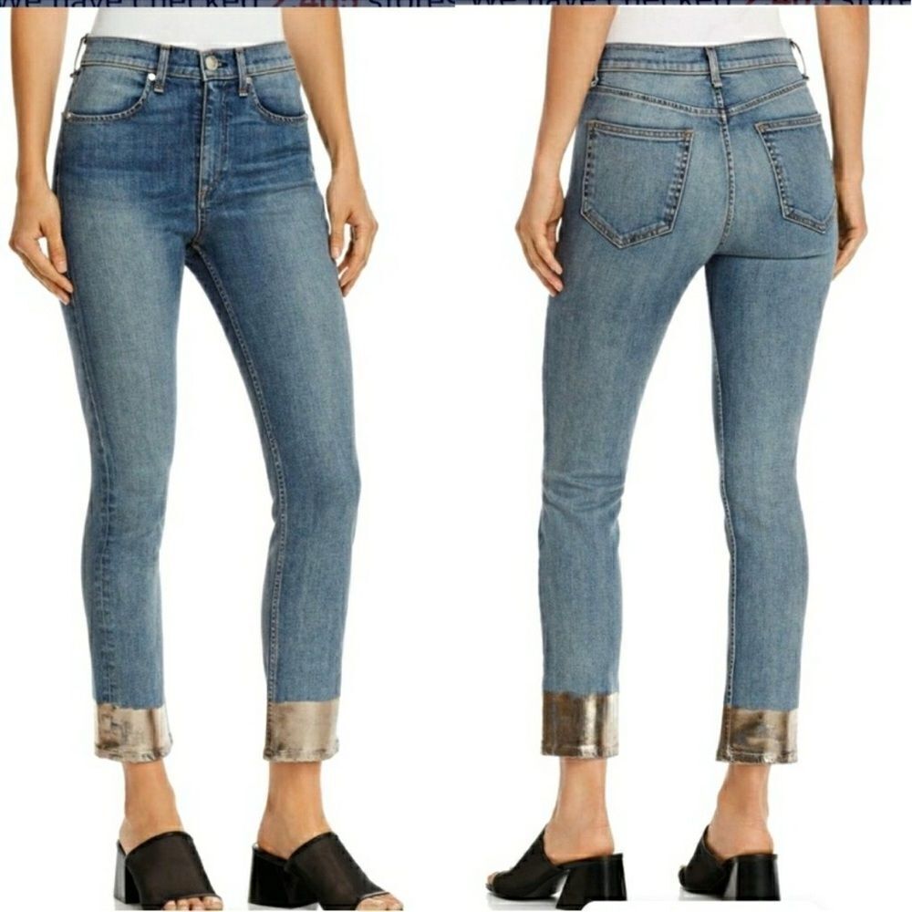 Rag & Bone Metallic Dip Dye Bilbury Ankle Cigarette Jeans 30